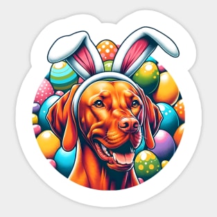 Vizsla Wears Bunny Ears Celebrating Easter Delight Sticker